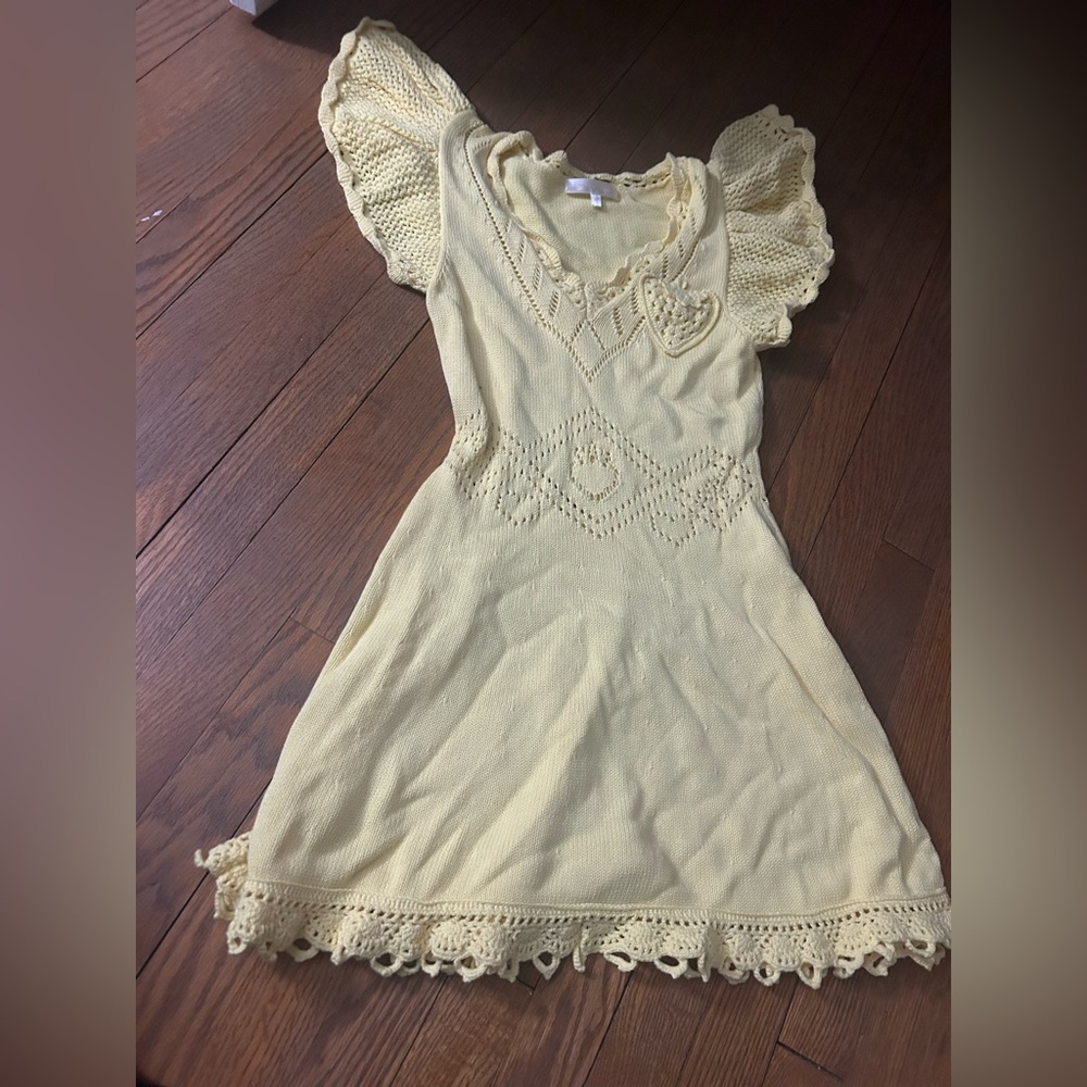 Buttercup Yellow Knit Crochet Trim Women’s Dress